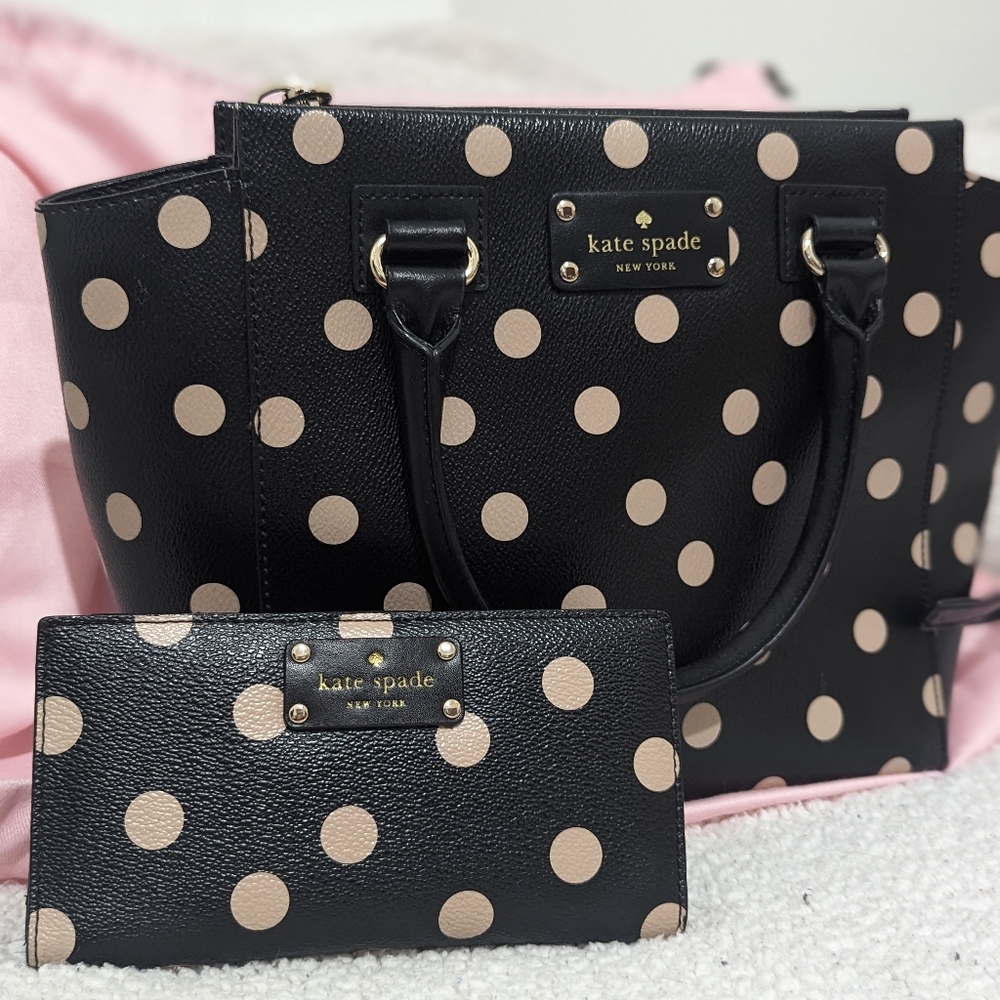 Kate Spade Cameron Wellesley Polka Dot Handbag & Wallet | Color: Black/Cream